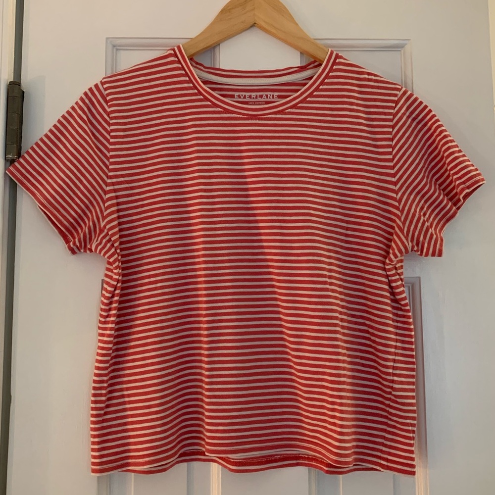 Red Striped, Short Sleeve Everlane Box Cut Tee